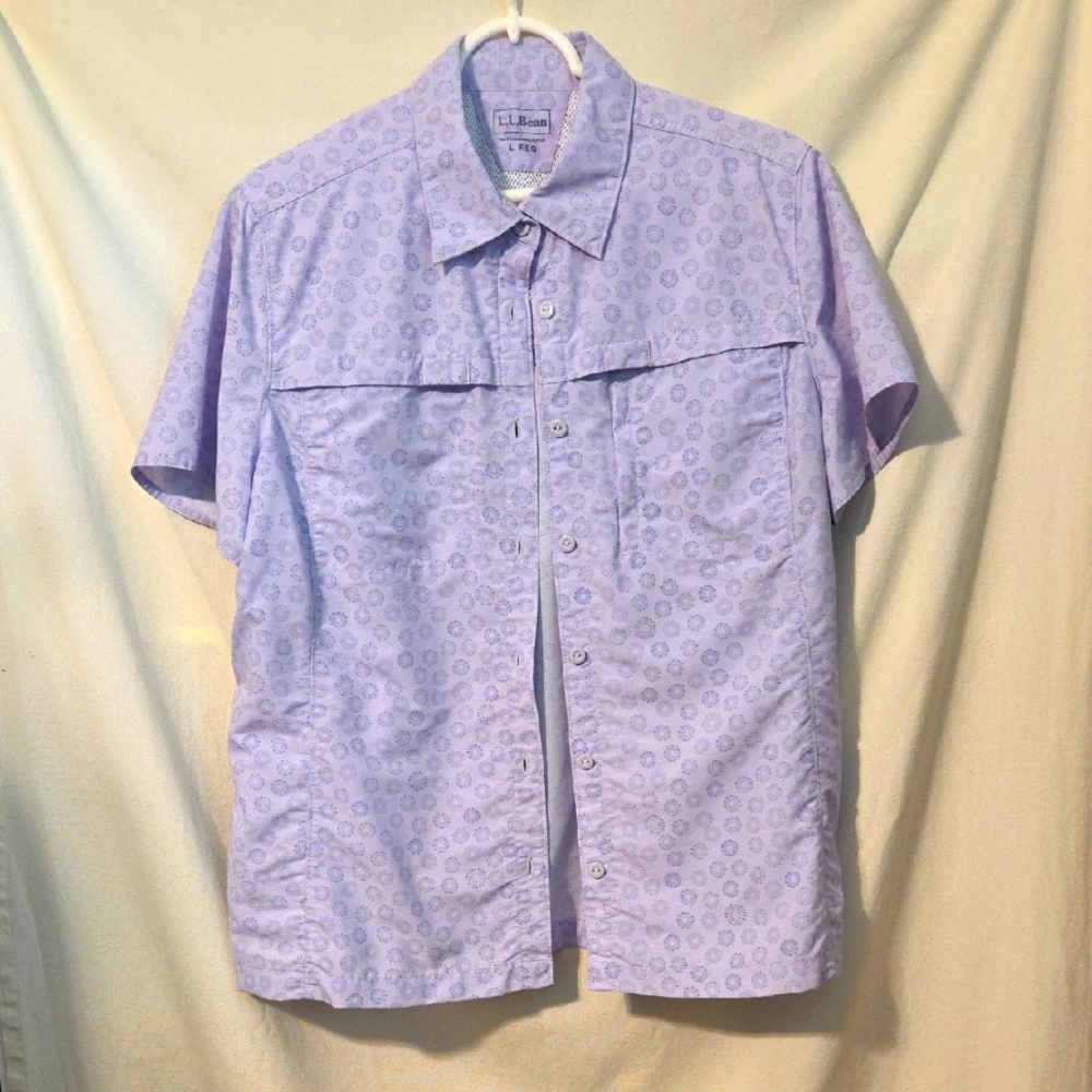 L L Bean Tropicwear Shirt Short Sleeve Lavender Size Large EUC